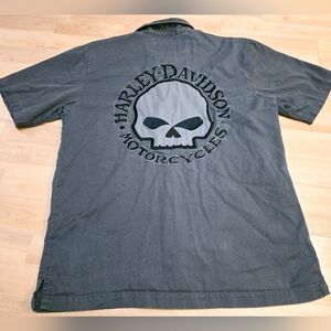 Harley Davidson Mens Bleu Gray  Button Down Shirt Small Short Sleeve HD